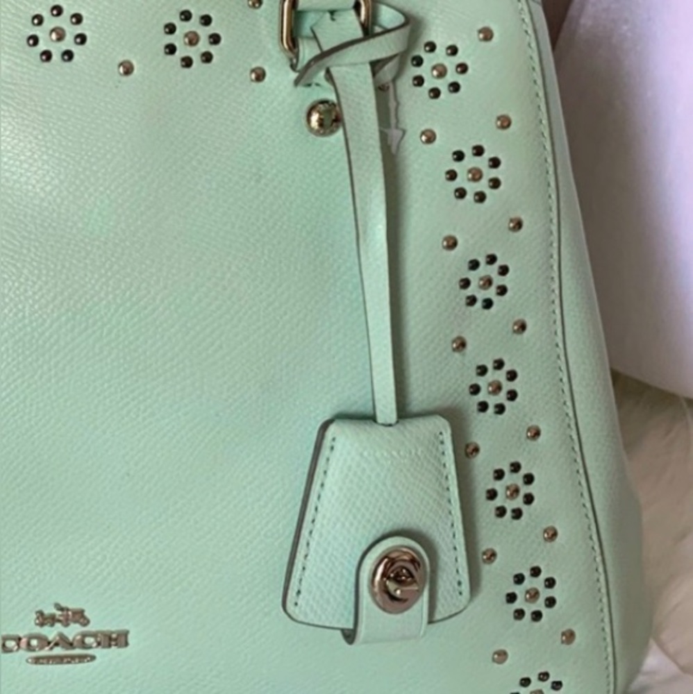 COACH SEA-GLASS MARGOT STUDDED
EMBELLISHED LEATHER  SATCHEL - Picture 2 of 14